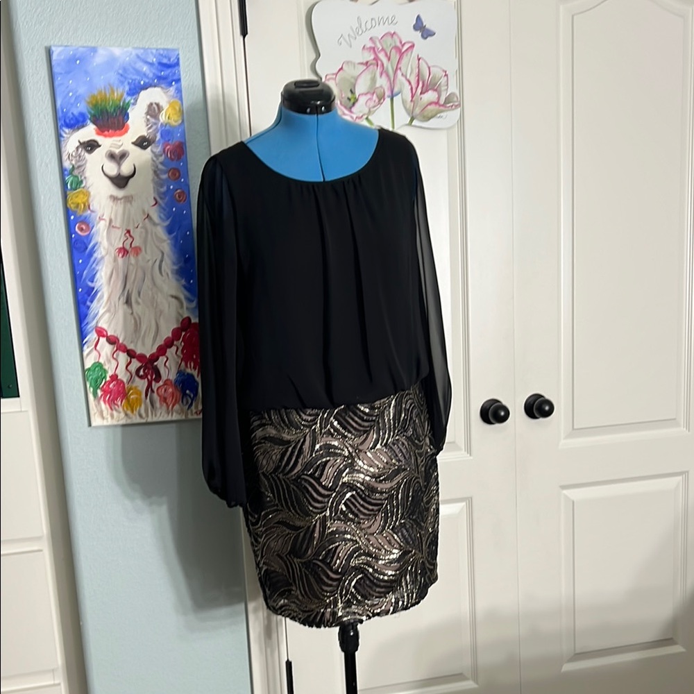 Calvin Klein Black and Gold Pencil Dress